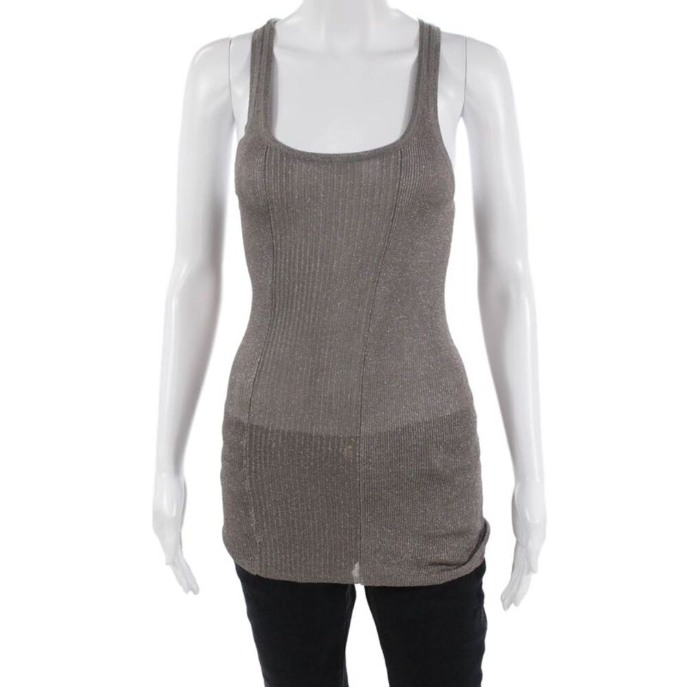 Designer Women Tunic Tank Dark Gray Striped Square Neck Sleeveless Size M